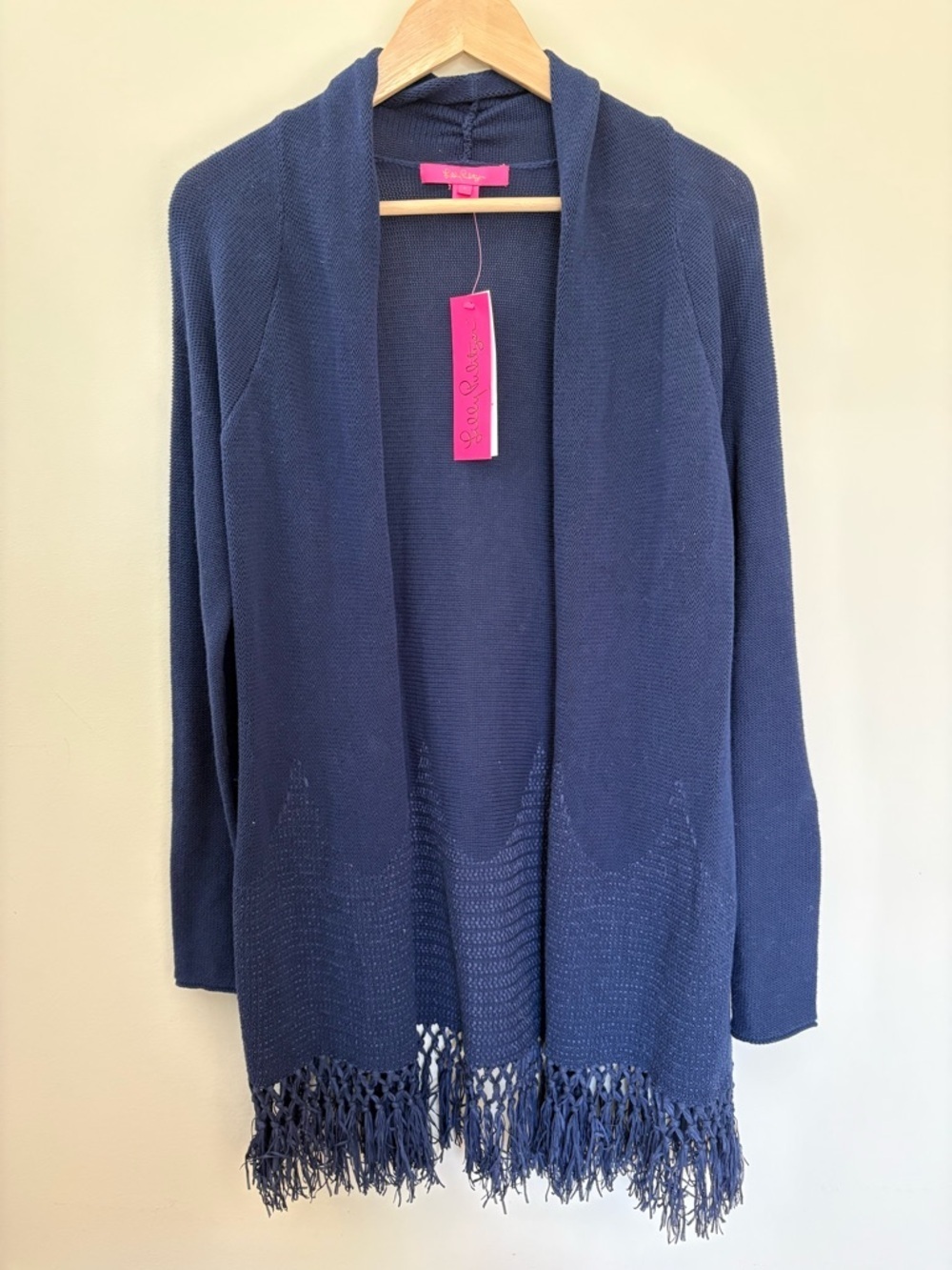 Lilly Pulitzer Tatum Fringe Open Hang Cardigan Size S Navy Blue New with Tags